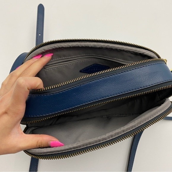 Fossil Maisie Navy Blue Camera Crossbody Bag Studded Faux Leather - Picture 6 of 10